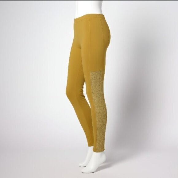 LOGO by Lori Goldstein Logo Layers By Lori Goldstein Leggings w/ Lace Panel L - Picture 3 of 13